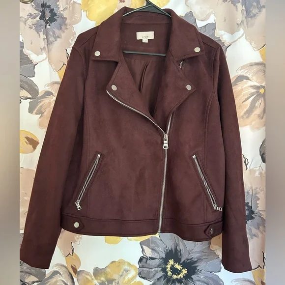 LOFT Faux Suede Moto Jacket L